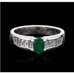 14KT White Gold 0.43ct Emerald and Diamond Ring