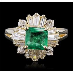 14KT Yellow Gold 1.18ct Emerald and Diamond Ring