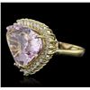Image 1 : 14KT Yellow Gold GIA Certified 18.42ct Kunzite and Diamond Ring
