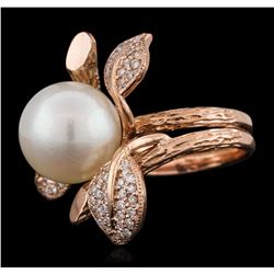 14KT Rose Gold 0.62ctw Diamond and Pearl Ring