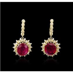 14KT Yellow Gold 17.84ctw Ruby and Diamond Earrings