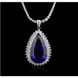 14KT White Gold GIA Certified 31.37ct Tanzanite and Diamond Pendant With Chain