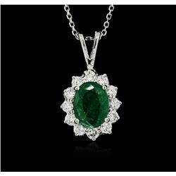 14KT White Gold 1.58ct Emerald and Diamond Pendant With Chain