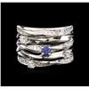 Image 1 : 0.18ct Blue Sapphire and Diamond Ring - 14KT White Gold