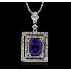 14KT Two-Tone Gold 1.79ct Tanzanite and Diamond Pendant With Chain