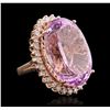 Image 2 : 14KT Rose Gold 45.02ct GIA Certified Kunzite and Diamond Ring