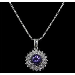 14KT White Gold 1.22ct Tanzanite and Diamond Pendant With Chain