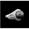 Image 2 : 11.7MM Tahitian Pearl and Diamond Ring - 18KT White Gold