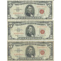 1963 $5 Red Seal Bill Lot of 3