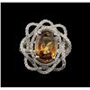 Image 1 : 6.19ct Honey Zircon and Diamond Ring - 14KT White Gold