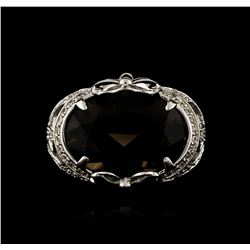 14KT White Gold 10.41ct Smokey Topaz and Diamond Ring