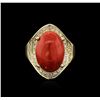 Image 1 : 14KT Yellow Gold 9.67ct Coral and Diamond Ring