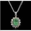 2.52ct Emerald and Diamond Pendant With Chain - 14KT White Gold