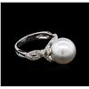Image 2 : 11.50MM Pearl and Diamond Ring - 18KT White Gold
