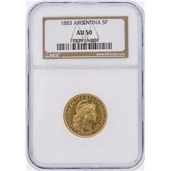 1883 NGC AU50 Argentina 5 Pesos Gold Coin
