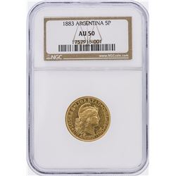 1883 NGC AU50 Argentina 5 Pesos Gold Coin