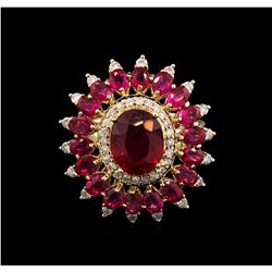 6.82ctw Ruby and Diamond Ring - 14KT Yellow Gold