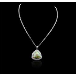 14KT White Gold 25.72ct Opal and Diamond Pendant with Chain