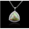 Image 2 : 14KT White Gold 25.72ct Opal and Diamond Pendant with Chain