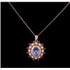 Image 2 : 14KT Rose Gold 3.41ct Tanzanite, Ruby and Diamond Pendant With Chain