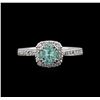 Image 1 : 0.75ct Paraiba Tourmaline and Diamond Ring - 14KT White Gold