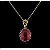 Image 2 : 6.30ctw Ruby and Diamond Pendant With Chain - 14KT Two-Tone Gold