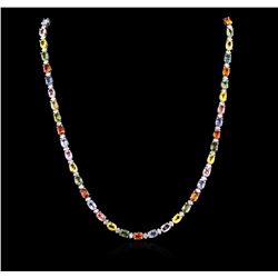 36.50ctw Multi Color Sapphire and Diamond Necklace - 14KT White Gold