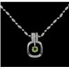 Image 2 : 1.00ct Peridot and Diamond Pendant With Chain - 14KT White Gold