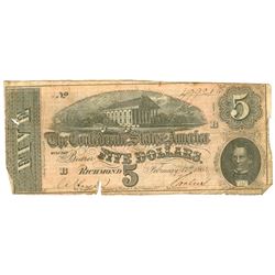 $5 1864 Richmond Virginia Confederate States of America Bank Note