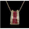 Image 2 : 14KT Yellow Gold 2.71ct Ruby and Diamond Pendant With Chain