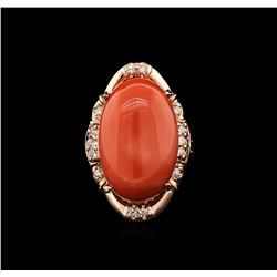 14KT Rose Gold 16.11ct Pink Coral and Diamond Ring