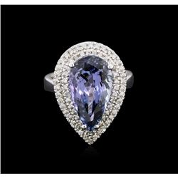 6.31ct Tanzanite and Diamond Ring - 14KT White Gold