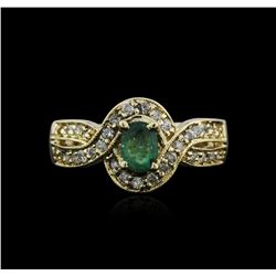 14KT Yellow Gold 0.82ct Emerald and Diamond Ring