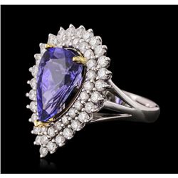 14KT Two-Tone Gold 4.13ct Tanzanite and Diamond Ring