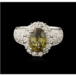 18KT White Gold 2.31ct Green Chrysoberyl and Diamond Ring