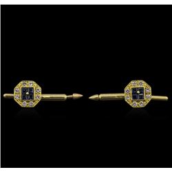 0.58ctw Blue Sapphire and Diamond Shirt Studs - 14KT Yellow Gold