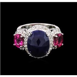 5.81ct Sapphire, Tourmaline and Diamond Ring - 14KT White Gold