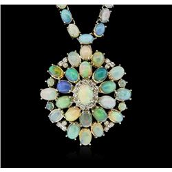 14KT White Gold 30.53ctw Opal and Diamond Necklace