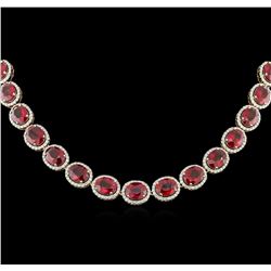 97.13ctw Ruby and Diamond Necklace - 14KT Yellow Gold