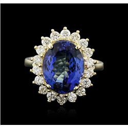 14KT Yellow Gold 5.44ct Tanzanite and Diamond Ring