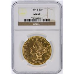 1874-S NGC MS60 $20 Liberty Head Double Eagle Gold Coin