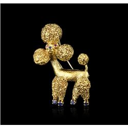 18KT Yellow Gold 0.47ctw Sapphire and Ruby Poodle Brooch