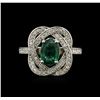 Image 1 : 1.30ct Emerald and Diamond Ring - 14KT White Gold