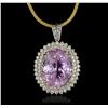 Image 1 : 14KT Yellow Gold GIA Certified 59.31ct Kunzite and Diamond Pendant With Chain