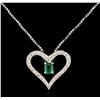 Image 2 : 14KT White Gold 0.45ct Emerald and Diamond Pendant With Chain