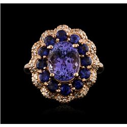 14KT Rose Gold 2.75ct Tanzanite, Sapphire and Diamond Ring