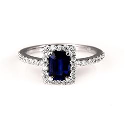 1.00ct Blue Sapphire and Diamond Ring - 14KT White Gold