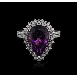 14KT White Gold 5.50ct Amethyst and Diamond Ring