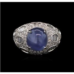 GIA Cert 8.75ct Star Sapphire and Diamond Ring - 18KT White Gold