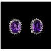 Image 1 : 14KT White Gold 3.42ctw Amethyst and Diamond Earrings
